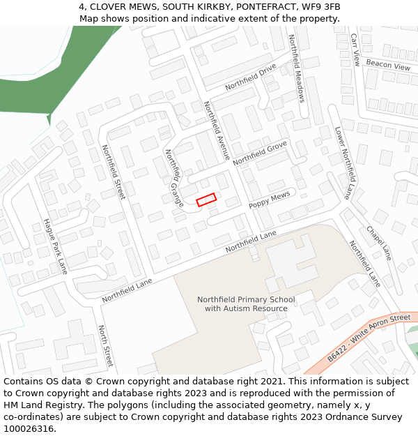 4, CLOVER MEWS, SOUTH KIRKBY, PONTEFRACT, WF9 3FB: Location map and indicative extent of plot