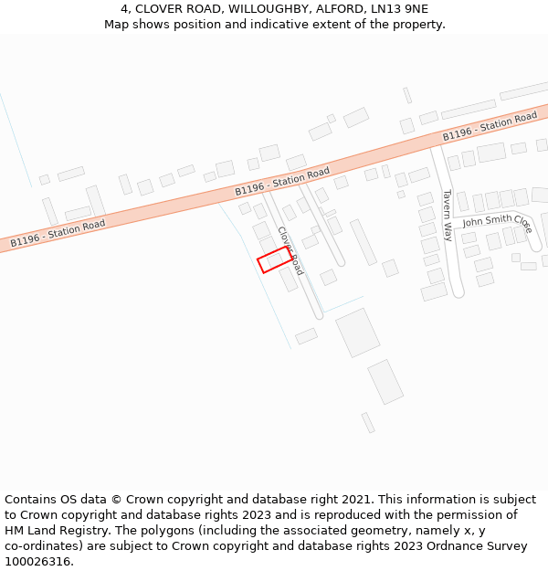 4, CLOVER ROAD, WILLOUGHBY, ALFORD, LN13 9NE: Location map and indicative extent of plot