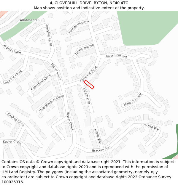 4, CLOVERHILL DRIVE, RYTON, NE40 4TG: Location map and indicative extent of plot