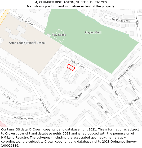 4, CLUMBER RISE, ASTON, SHEFFIELD, S26 2ES: Location map and indicative extent of plot