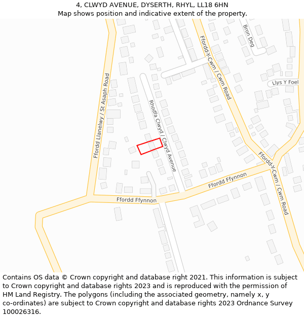 4, CLWYD AVENUE, DYSERTH, RHYL, LL18 6HN: Location map and indicative extent of plot