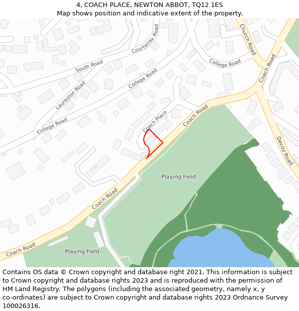 4, COACH PLACE, NEWTON ABBOT, TQ12 1ES: Location map and indicative extent of plot