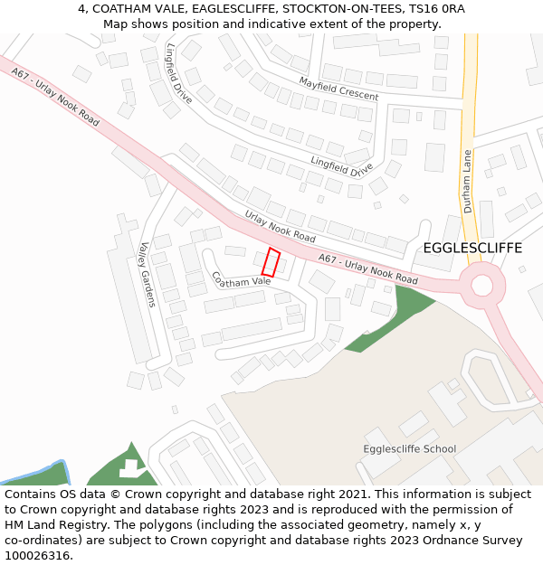 4, COATHAM VALE, EAGLESCLIFFE, STOCKTON-ON-TEES, TS16 0RA: Location map and indicative extent of plot