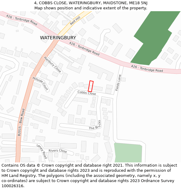 4, COBBS CLOSE, WATERINGBURY, MAIDSTONE, ME18 5NJ: Location map and indicative extent of plot