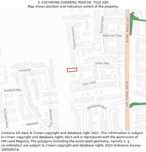 4, COCHRANE GARDENS, REDCAR, TS10 2QA: Location map and indicative extent of plot