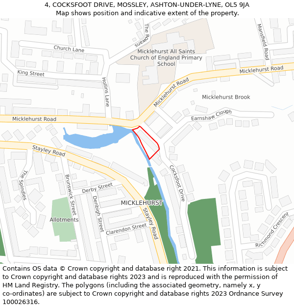 4, COCKSFOOT DRIVE, MOSSLEY, ASHTON-UNDER-LYNE, OL5 9JA: Location map and indicative extent of plot