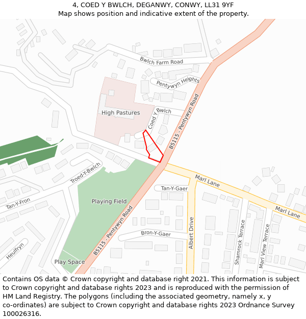 4, COED Y BWLCH, DEGANWY, CONWY, LL31 9YF: Location map and indicative extent of plot