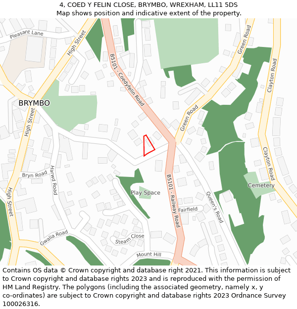 4, COED Y FELIN CLOSE, BRYMBO, WREXHAM, LL11 5DS: Location map and indicative extent of plot