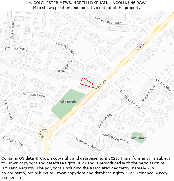 4, COLCHESTER MEWS, NORTH HYKEHAM, LINCOLN, LN6 9GW: Location map and indicative extent of plot