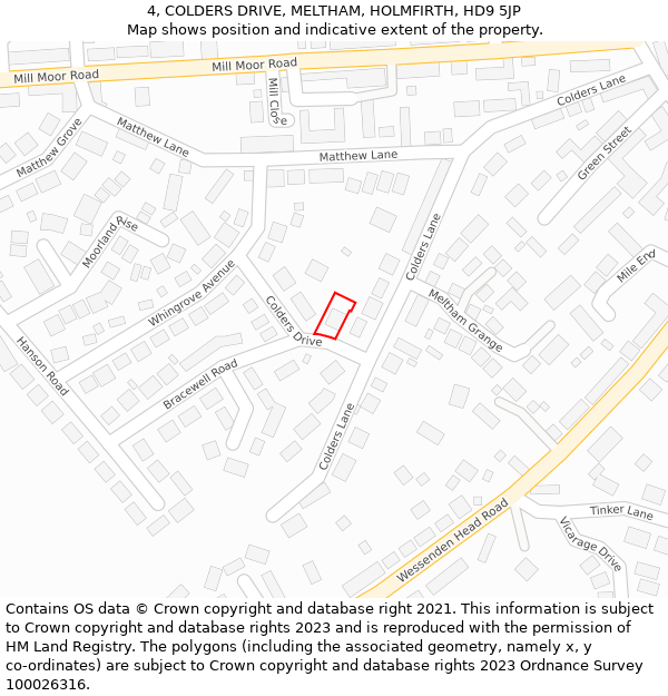 4, COLDERS DRIVE, MELTHAM, HOLMFIRTH, HD9 5JP: Location map and indicative extent of plot