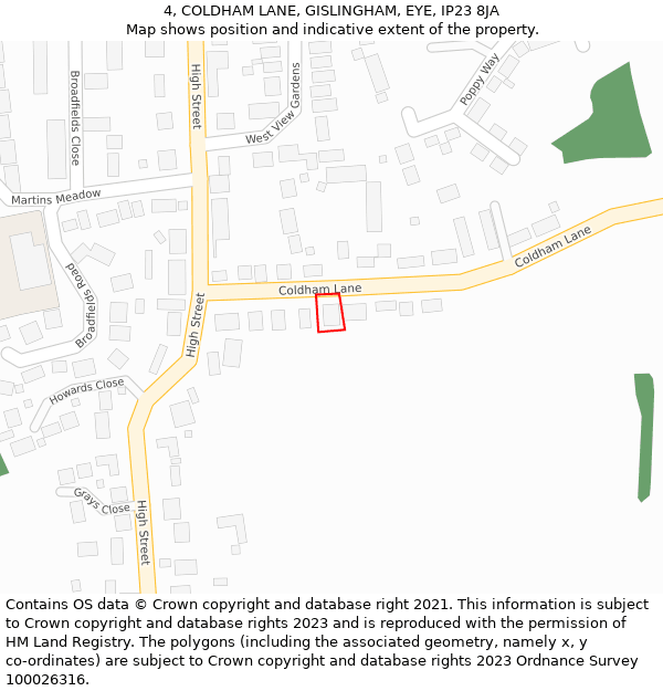 4, COLDHAM LANE, GISLINGHAM, EYE, IP23 8JA: Location map and indicative extent of plot