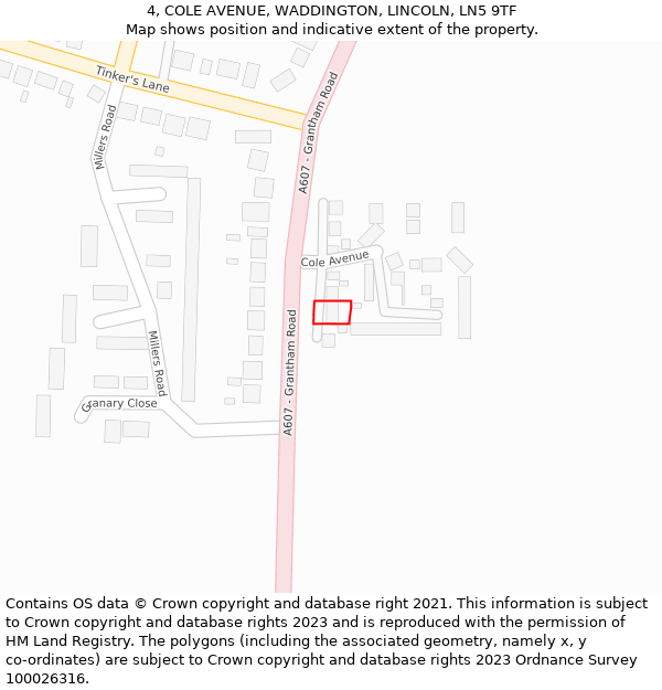 4, COLE AVENUE, WADDINGTON, LINCOLN, LN5 9TF: Location map and indicative extent of plot