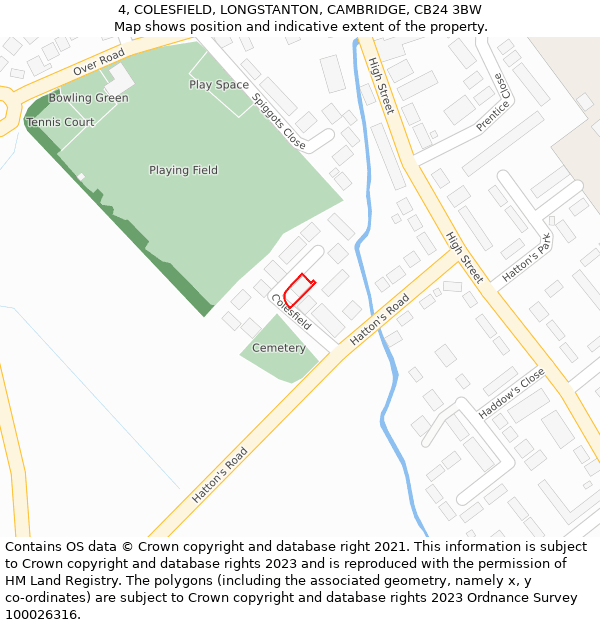 4, COLESFIELD, LONGSTANTON, CAMBRIDGE, CB24 3BW: Location map and indicative extent of plot
