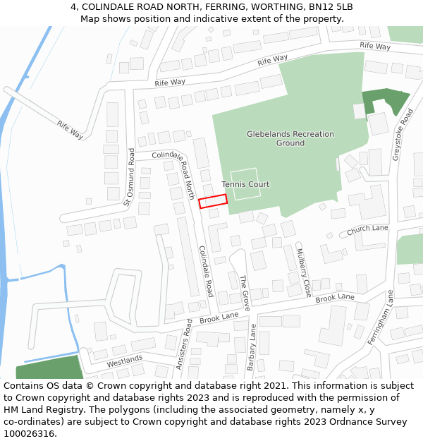 4, COLINDALE ROAD NORTH, FERRING, WORTHING, BN12 5LB: Location map and indicative extent of plot