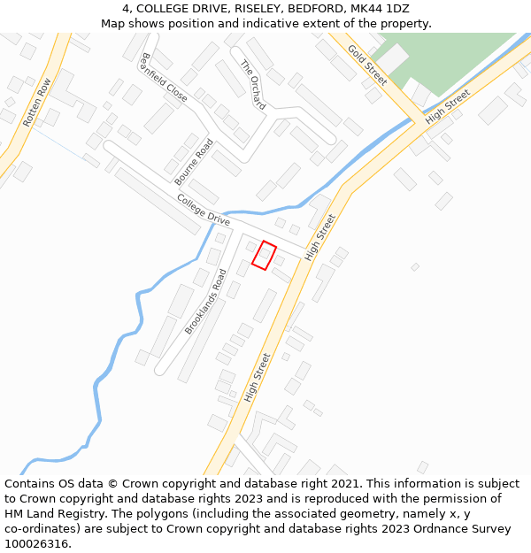 4, COLLEGE DRIVE, RISELEY, BEDFORD, MK44 1DZ: Location map and indicative extent of plot