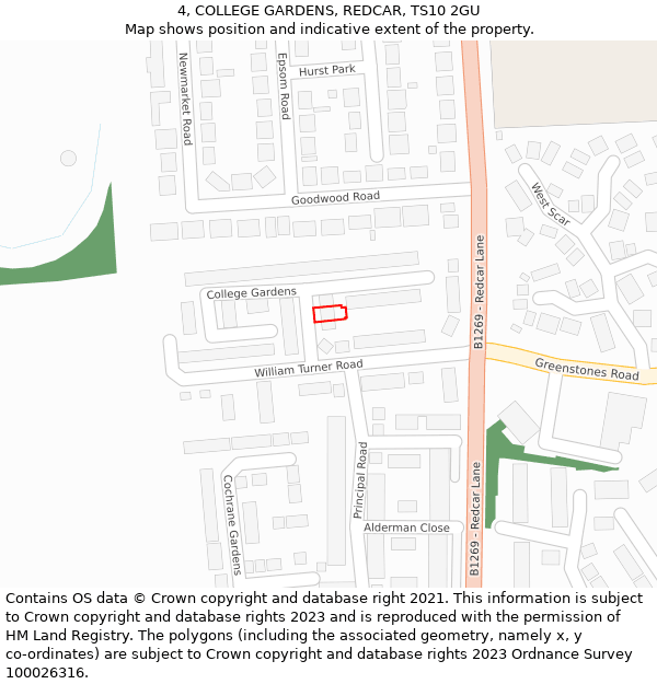 4, COLLEGE GARDENS, REDCAR, TS10 2GU: Location map and indicative extent of plot