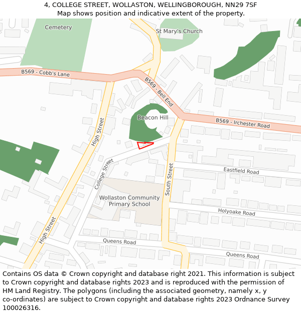 4, COLLEGE STREET, WOLLASTON, WELLINGBOROUGH, NN29 7SF: Location map and indicative extent of plot