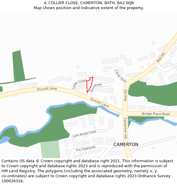 4, COLLIER CLOSE, CAMERTON, BATH, BA2 0QB: Location map and indicative extent of plot