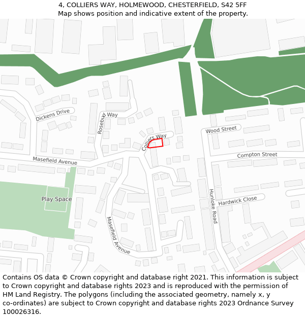 4, COLLIERS WAY, HOLMEWOOD, CHESTERFIELD, S42 5FF: Location map and indicative extent of plot