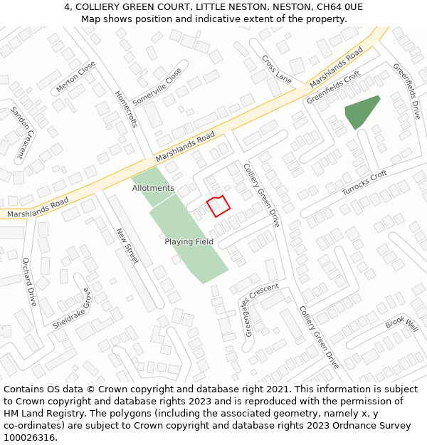 4, COLLIERY GREEN COURT, LITTLE NESTON, NESTON, CH64 0UE: Location map and indicative extent of plot