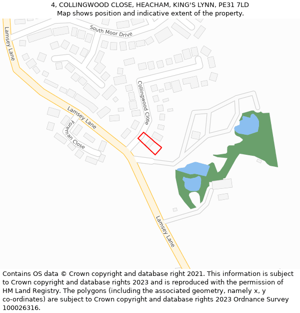 4, COLLINGWOOD CLOSE, HEACHAM, KING'S LYNN, PE31 7LD: Location map and indicative extent of plot