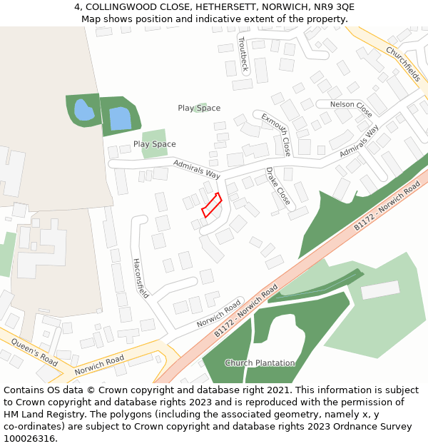 4, COLLINGWOOD CLOSE, HETHERSETT, NORWICH, NR9 3QE: Location map and indicative extent of plot
