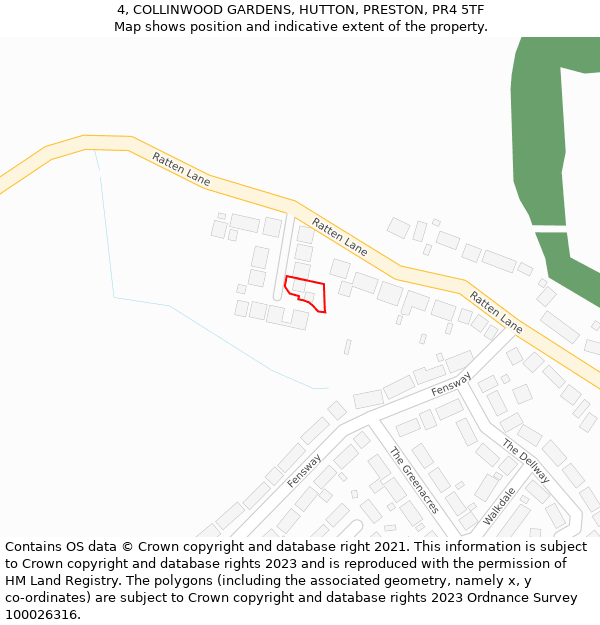 4, COLLINWOOD GARDENS, HUTTON, PRESTON, PR4 5TF: Location map and indicative extent of plot