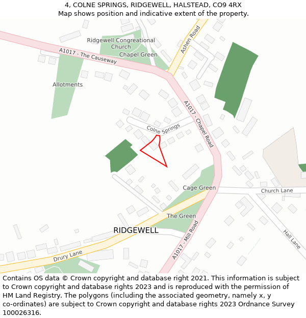 4, COLNE SPRINGS, RIDGEWELL, HALSTEAD, CO9 4RX: Location map and indicative extent of plot