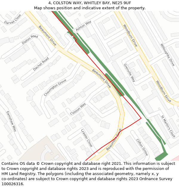 4, COLSTON WAY, WHITLEY BAY, NE25 9UF: Location map and indicative extent of plot