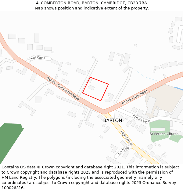 4, COMBERTON ROAD, BARTON, CAMBRIDGE, CB23 7BA: Location map and indicative extent of plot