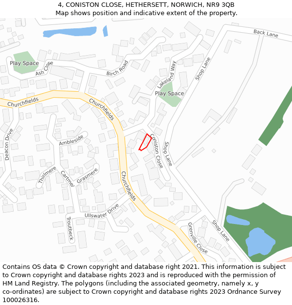 4, CONISTON CLOSE, HETHERSETT, NORWICH, NR9 3QB: Location map and indicative extent of plot