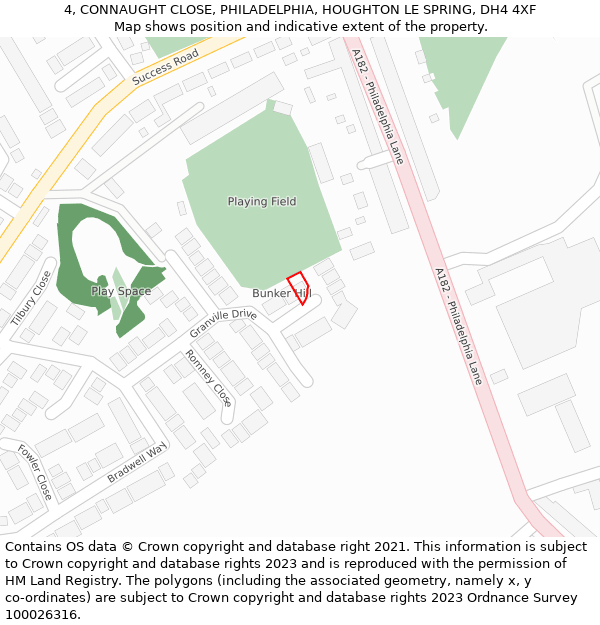 4, CONNAUGHT CLOSE, PHILADELPHIA, HOUGHTON LE SPRING, DH4 4XF: Location map and indicative extent of plot