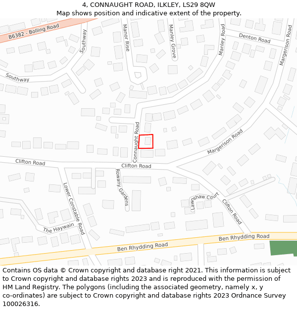 4, CONNAUGHT ROAD, ILKLEY, LS29 8QW: Location map and indicative extent of plot