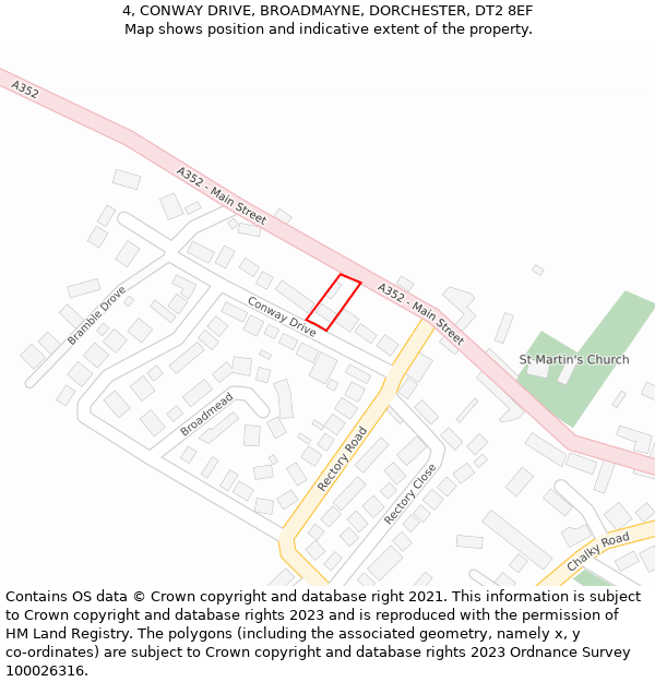 4, CONWAY DRIVE, BROADMAYNE, DORCHESTER, DT2 8EF: Location map and indicative extent of plot