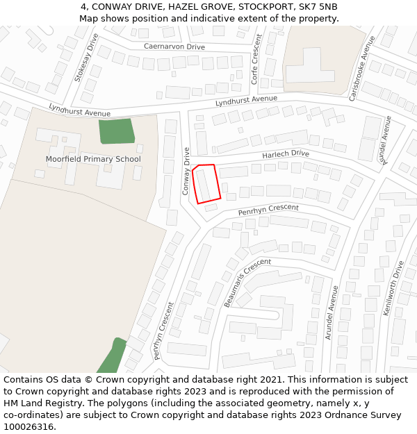 4, CONWAY DRIVE, HAZEL GROVE, STOCKPORT, SK7 5NB: Location map and indicative extent of plot