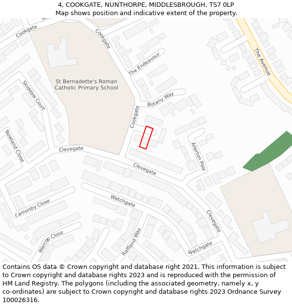 4, COOKGATE, NUNTHORPE, MIDDLESBROUGH, TS7 0LP: Location map and indicative extent of plot