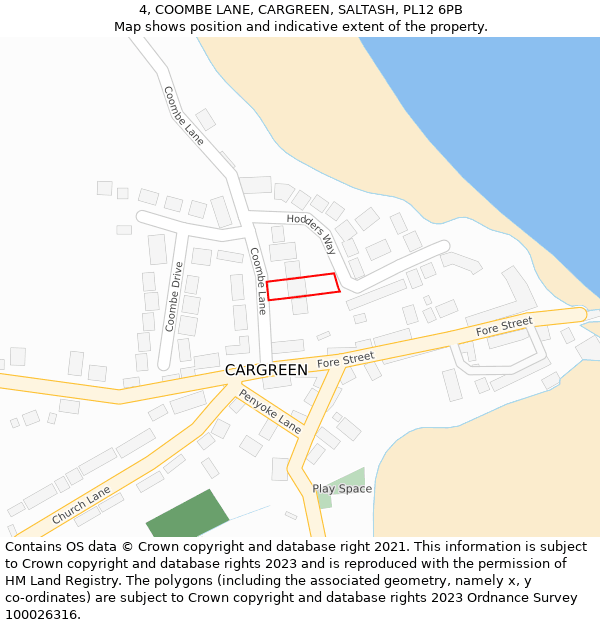 4, COOMBE LANE, CARGREEN, SALTASH, PL12 6PB: Location map and indicative extent of plot