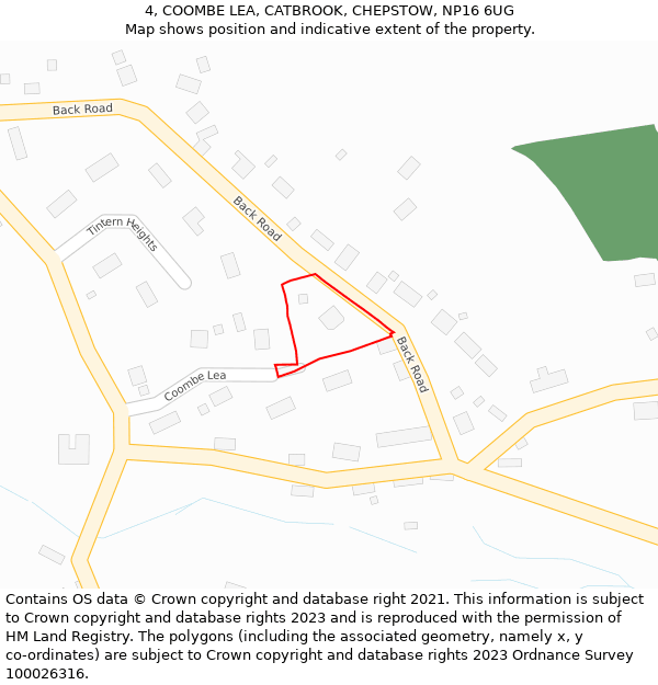 4, COOMBE LEA, CATBROOK, CHEPSTOW, NP16 6UG: Location map and indicative extent of plot