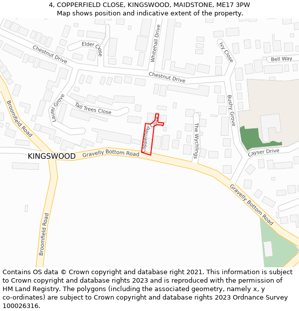 4, COPPERFIELD CLOSE, KINGSWOOD, MAIDSTONE, ME17 3PW: Location map and indicative extent of plot