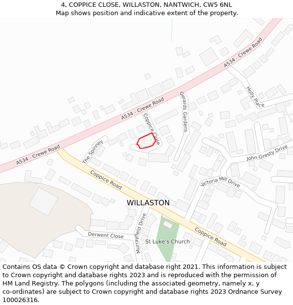 4, COPPICE CLOSE, WILLASTON, NANTWICH, CW5 6NL: Location map and indicative extent of plot