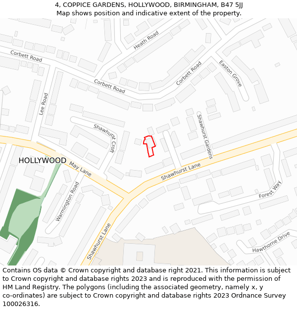 4, COPPICE GARDENS, HOLLYWOOD, BIRMINGHAM, B47 5JJ: Location map and indicative extent of plot