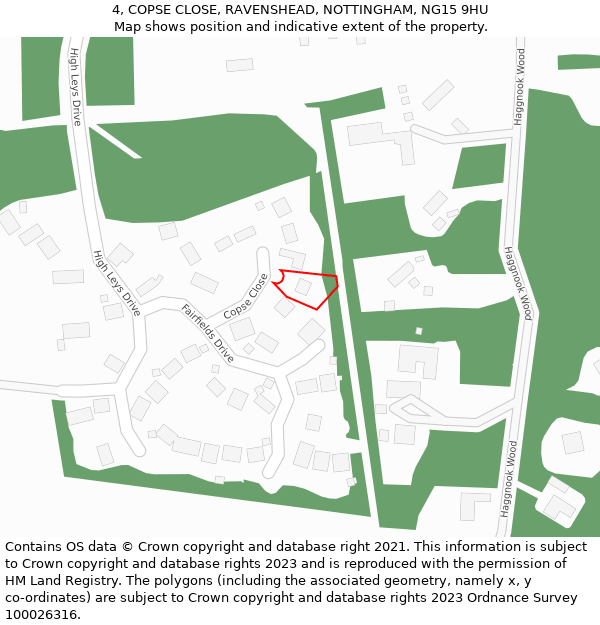4, COPSE CLOSE, RAVENSHEAD, NOTTINGHAM, NG15 9HU: Location map and indicative extent of plot