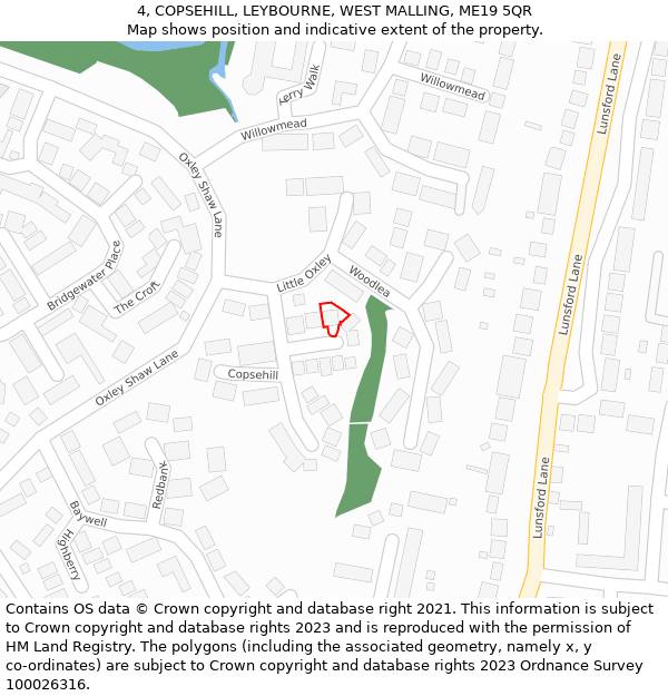 4, COPSEHILL, LEYBOURNE, WEST MALLING, ME19 5QR: Location map and indicative extent of plot