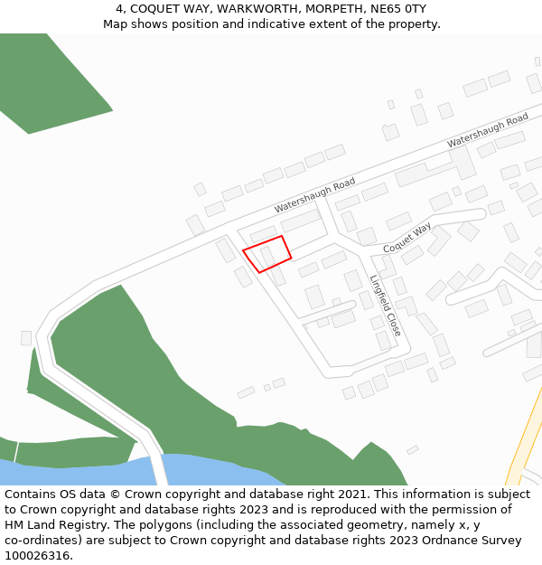 4, COQUET WAY, WARKWORTH, MORPETH, NE65 0TY: Location map and indicative extent of plot