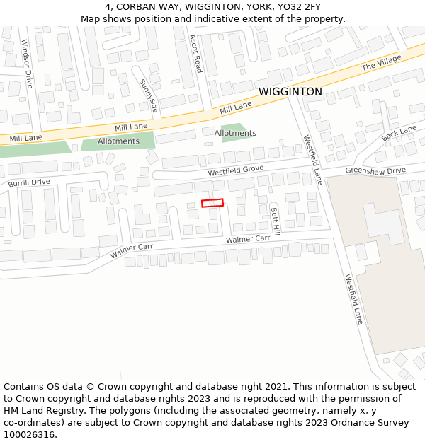 4, CORBAN WAY, WIGGINTON, YORK, YO32 2FY: Location map and indicative extent of plot