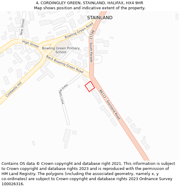 4, CORDINGLEY GREEN, STAINLAND, HALIFAX, HX4 9HR: Location map and indicative extent of plot