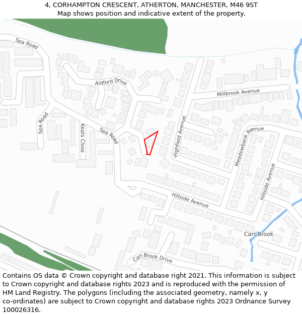 4, CORHAMPTON CRESCENT, ATHERTON, MANCHESTER, M46 9ST: Location map and indicative extent of plot