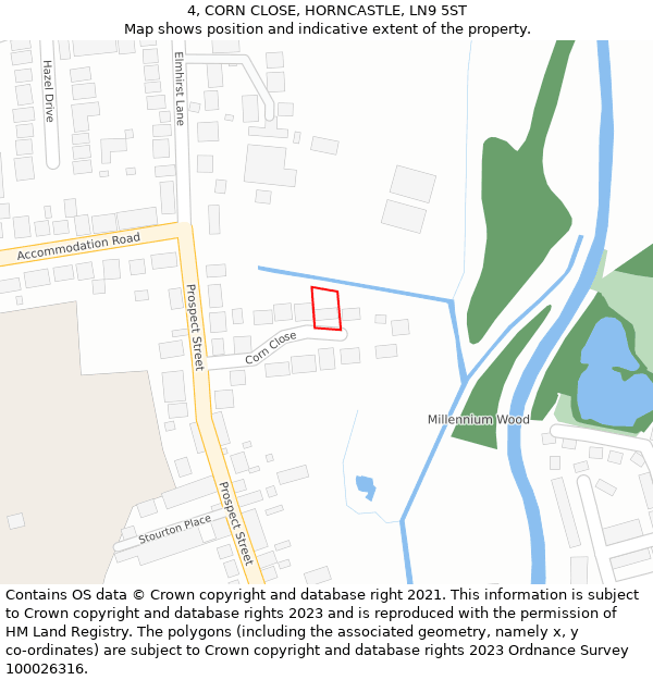 4, CORN CLOSE, HORNCASTLE, LN9 5ST: Location map and indicative extent of plot