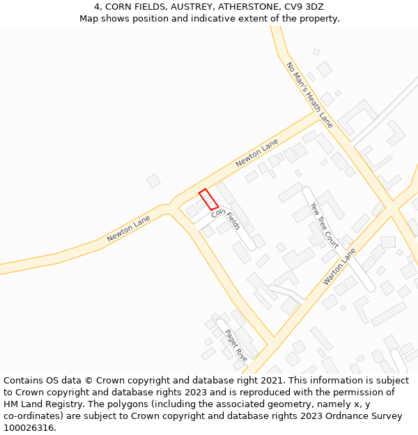 4, CORN FIELDS, AUSTREY, ATHERSTONE, CV9 3DZ: Location map and indicative extent of plot