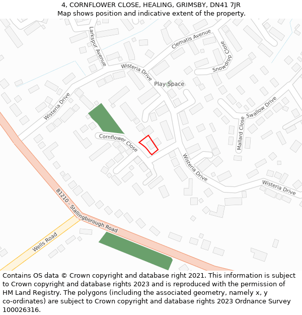 4, CORNFLOWER CLOSE, HEALING, GRIMSBY, DN41 7JR: Location map and indicative extent of plot